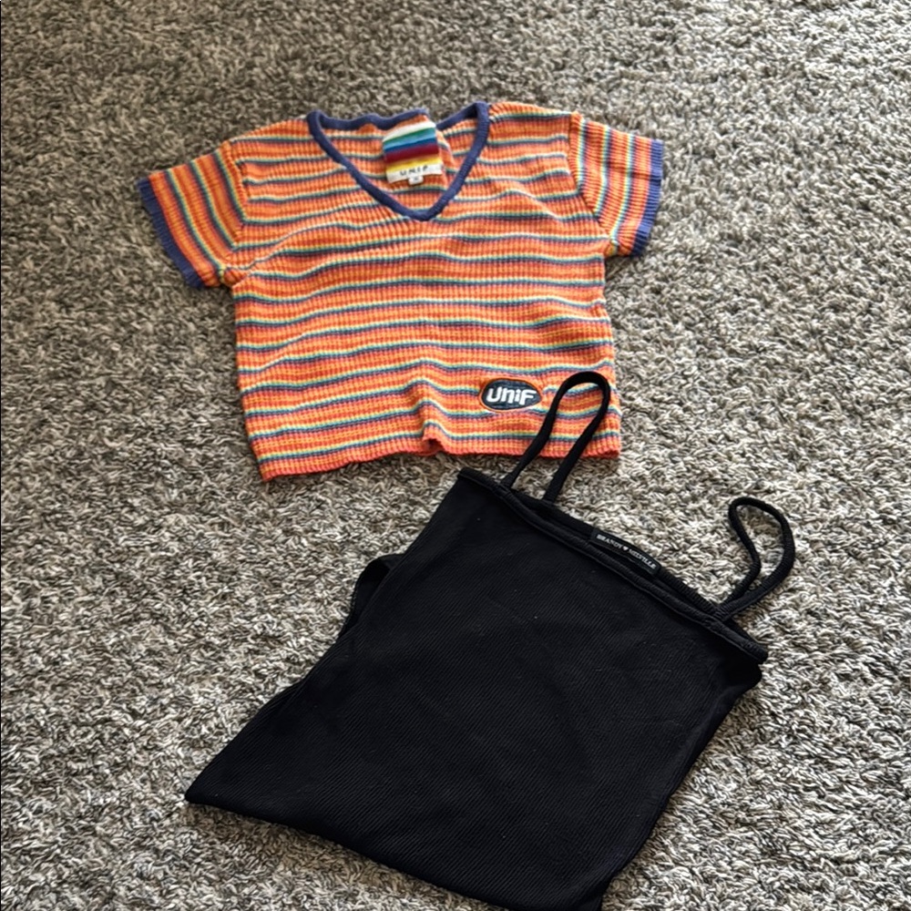 UNIF Orange and Blue Striped Short Sleeve Tee